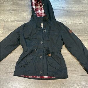Hollister Black Jacket with Red Plaid Lining